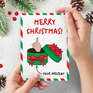 Cartão de Natal engraçado | Natal do dedo médio | Foda-se o presente | Cartão de Natal atrevido e rude
