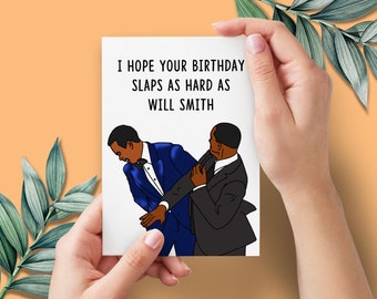 Will Smith gifle Chris Rock Oscars 2022 Carte d'anniversaire amusante | Carte de gifles d'anniversaire Meme | Célébrité drôle Carte de vœux