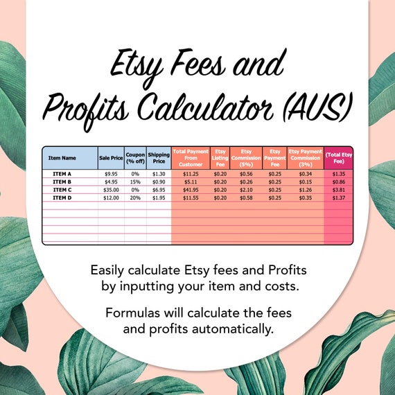 Etsy Fees Calculator and Etsy Profit Calculator Excel Etsy UK