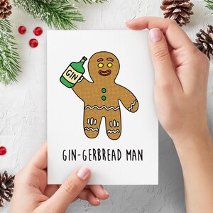 Divertida tarjeta navideña para adultos / Hombre de jengibre con ginebra / Tarjeta navideña divertida, atrevida y linda