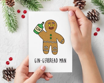 Funny Adult Christmas Card | Gingerbread Man Gin | Funny, Cheeky, Cute Xmas Card