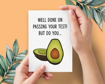 Carte de test de conduite drôle | Carte d'Avacado | Carte de félicitations | Bien fait, nouvelle voiture, carte effrontée, examen de conduite, carte d'apprenant