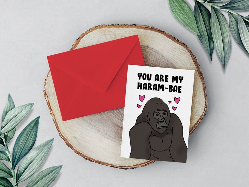 Harambe Funny Valentines Day Card Haram Bae For Boyfriend For Girlfriend For Him For Her Valentine Cute Valentines Card