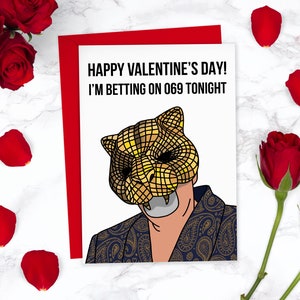 Saint Valentin drôle de jeu de calmar | Carte de la Saint-Valentin 69 grossière et effrontée | Jeu de calamars VIP Golden Mask Player 069 | Pour elle, pour lui