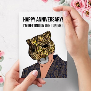Tarjeta de aniversario divertida de El juego del calamar / Tarjeta de amor grosera y descarada 69 / Jugador VIP de El juego del calamar con máscara dorada 069 / Para ella, para él