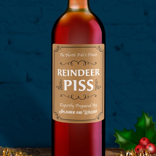 Reindeer Piss Funny Christmas Gift Wine Label | Funny Work Colleague Secret Santa Christmas Present | Friend Xmas Gift | Stocking Filler