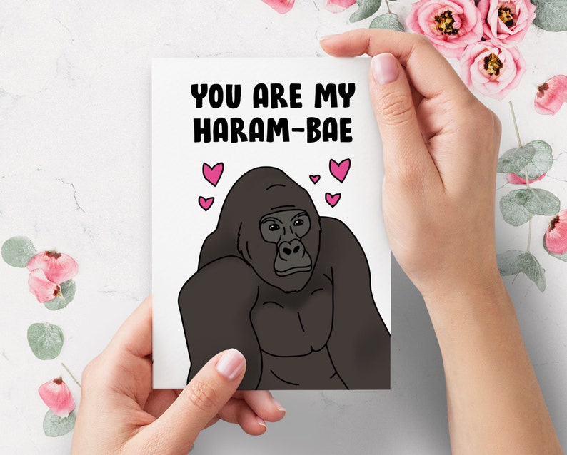 Harambe Funny Valentines Day Card Haram Bae For Boyfriend For Girlfriend For Him For Her Valentine Cute Valentines Card