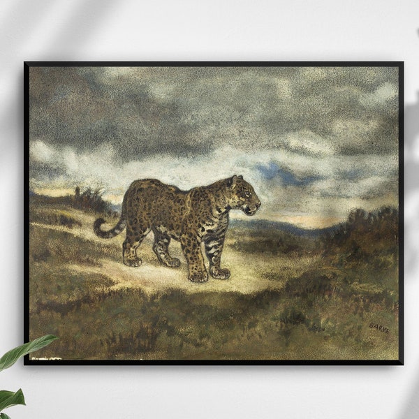 Jaguar Standing by Antoine Barye | Watercolor Painting | Wall Decor | Classic Art Prints |