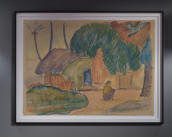 Tahitian Hut by Paul Gauguin | Watercolor Painting | Wall Decor | Classic Art Prints |