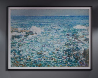 Surf, Isles of Shoals by Childe Hassam   | Oil Painting | Wall Decor | Classic Art Prints | Ocean Art | Beach Prints | Beach Decor
