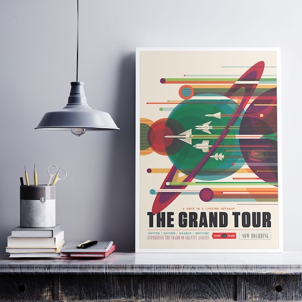 Retro Space Travel Poster | Grand Tour | Vintage Travel Art | Space Art | Living Room Art Decor | Nursery Decor | Wall decor | NASA Poster