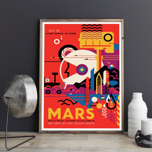 Retro Space Travel Poster | Travel Mars | Vintage Travel Art | Space Art | Living Room Art Decor | Nursery Decor | Wall decor | NASA Poster