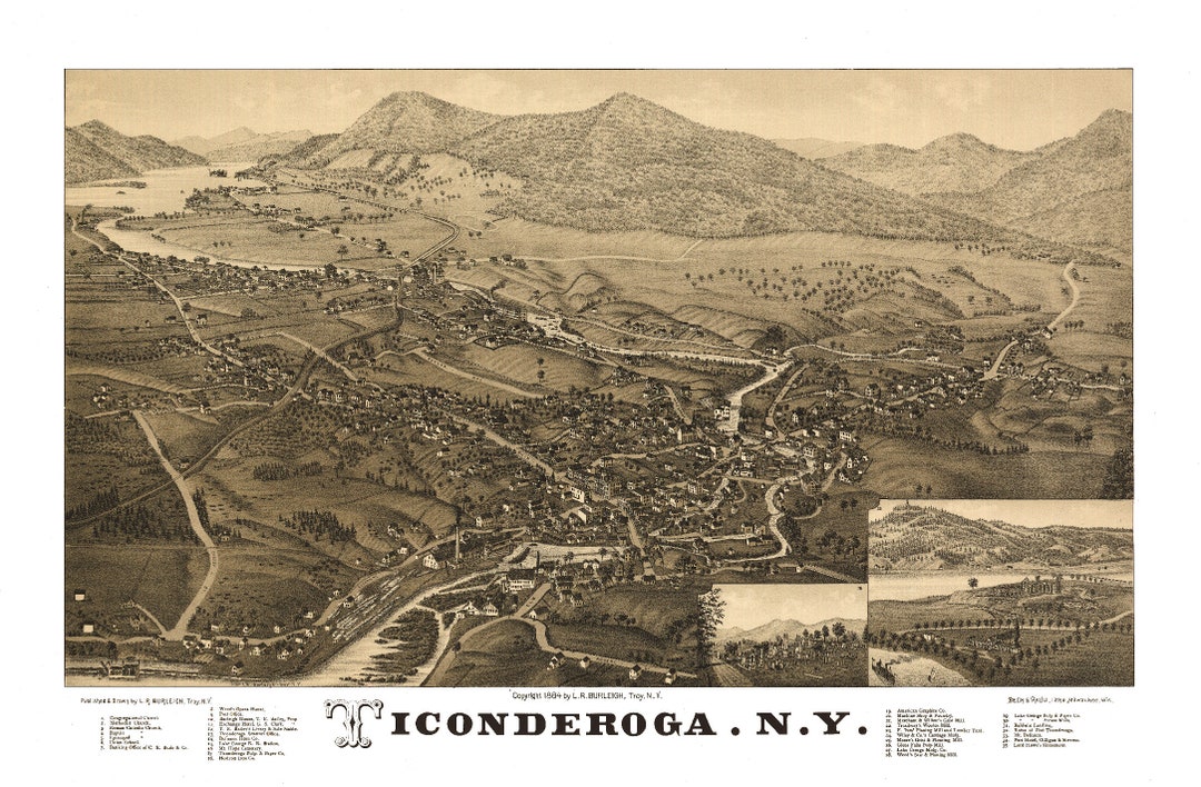 Ticonderoga New York 1884 City Map City Art Vintage Etsy Australia