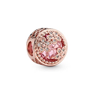 S925 Sterling silver Sparkling pink Daisy Flower charm bead fits pandora charm bracelet Pendant Mum Sister Mother daugher Christmas gift