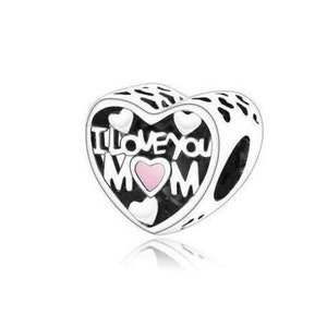 925 Sterling Silver Family openwork I Love YOU Mom Heart Mother daughter love Bracelet Pendant Charm Personalized for snake chain Bracelet