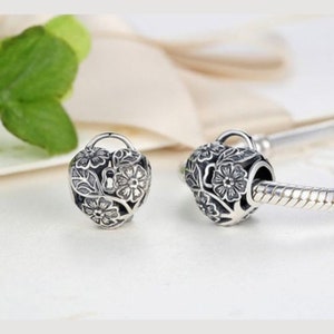 S925 Sterling silver Sparkling Love Padlock charm bead floral fits pandora charm bracelet Pendant Mum Sister Mother daugher Christmas gift