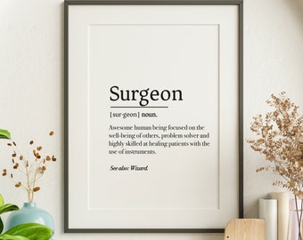 PRINTED Surgeon Definition - Wall Art |   A4 & A3 prints | Minimal Print | Doctor Print | Modern Print | Surgeon Gift | Poster