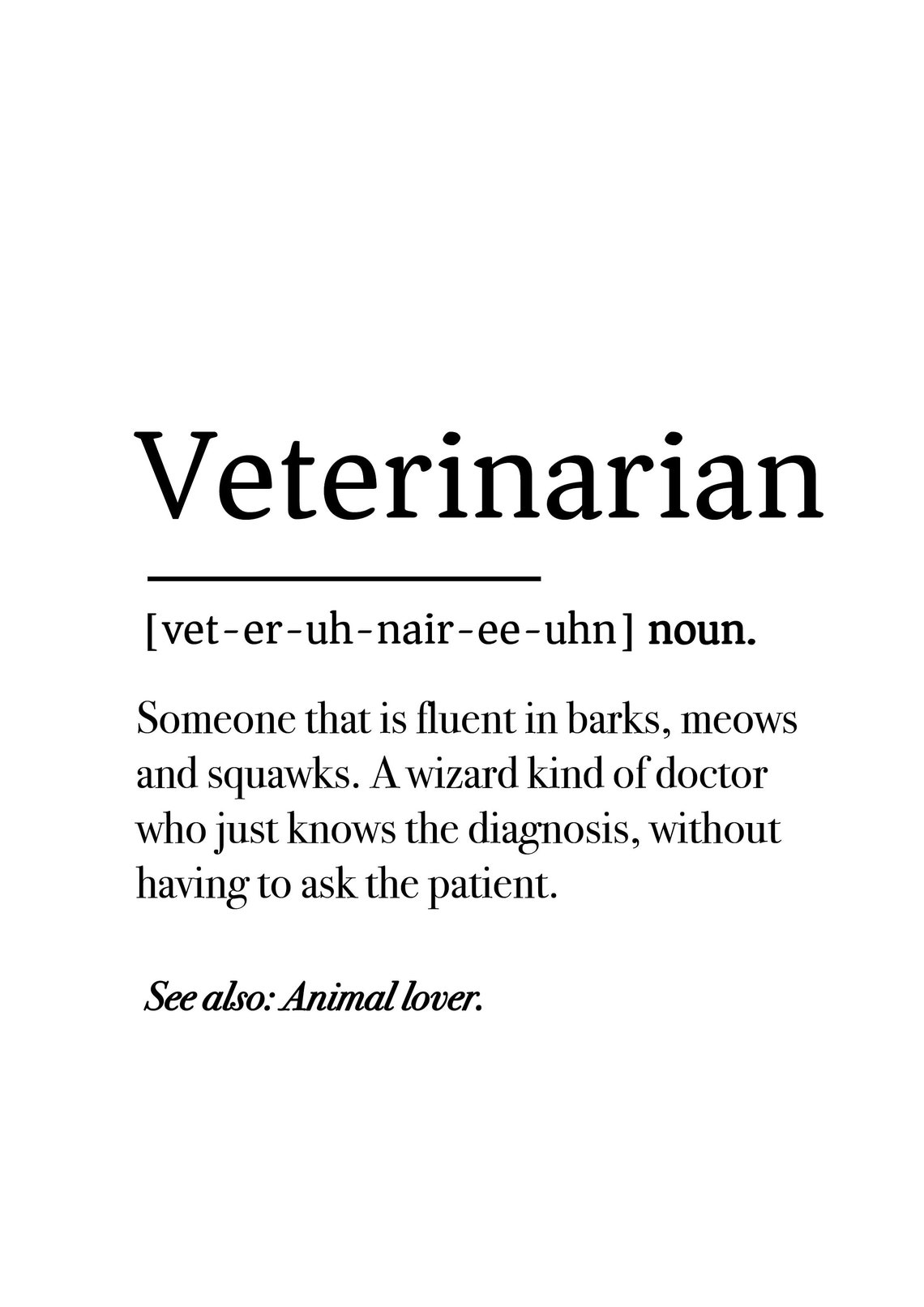 Vet Definition Wall Art Printable Minimal Print Etsy