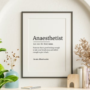 Anaesthetist Definition - Wall Art |  Printable | Minimal poster | Doctor Print | Modern Print | Anaesthetist Gift  | INSTANT DOWNLOAD