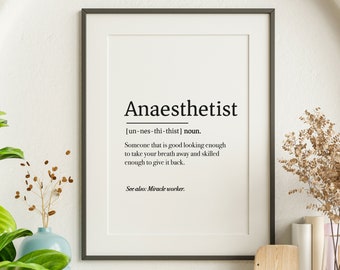 PRINTED Anaesthetist Definition - Wall Art |  A4 & A3 prints | Minimal poster | Doctor Print | Modern Print | Anaesthetist Gift