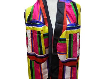Echo NWT Vintage Color Block Geometric Long Silk Scarf Art Deco