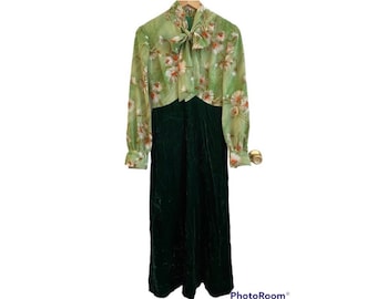 Vintage 1970s Homemade Velvet and Floral Dress