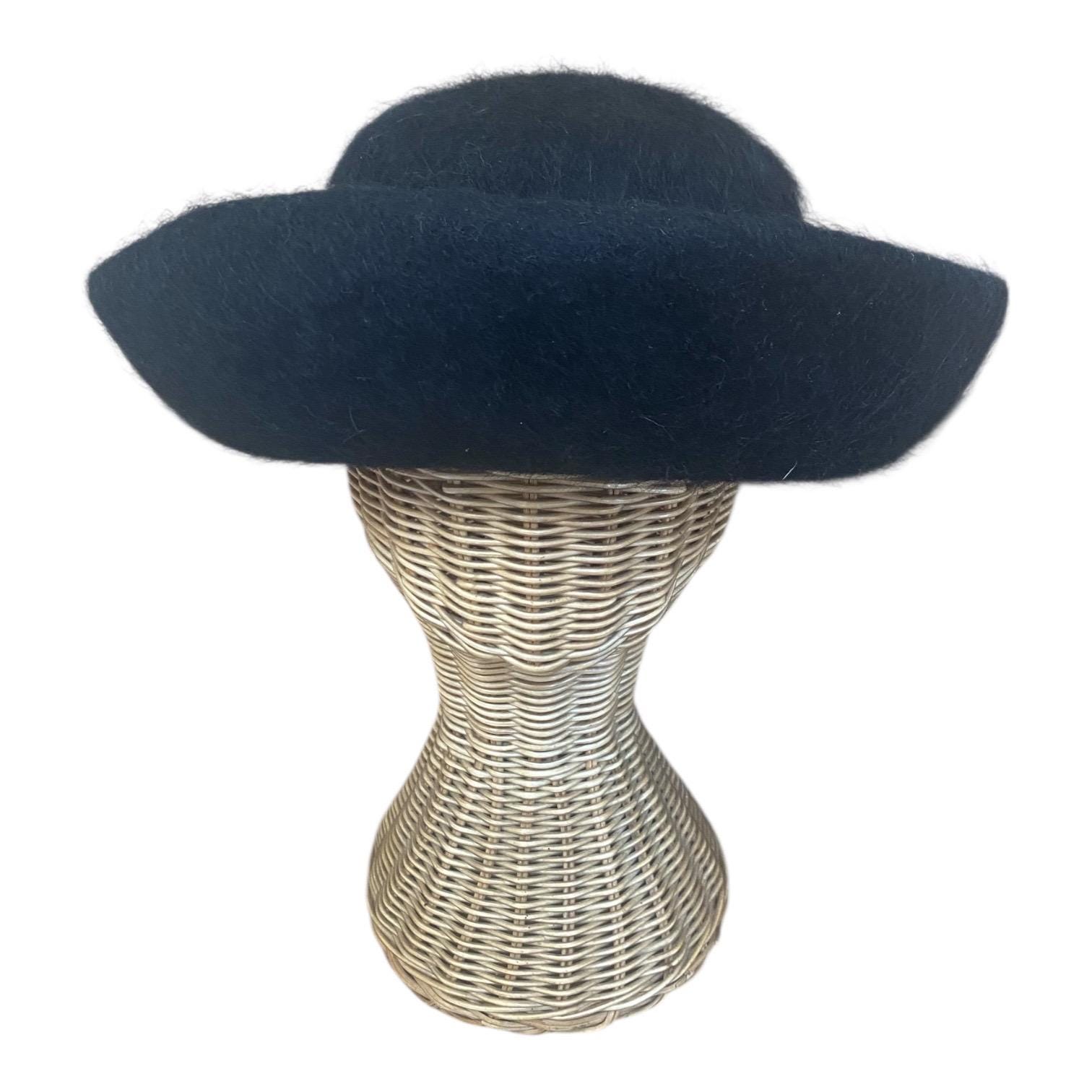 Melosoie Womens Vintage Black wool Wide Roll Brim Hat Retro Mid Century Glam Wide Brim Black 1940s Vintage Hats for Women for sale | eBay main image 3