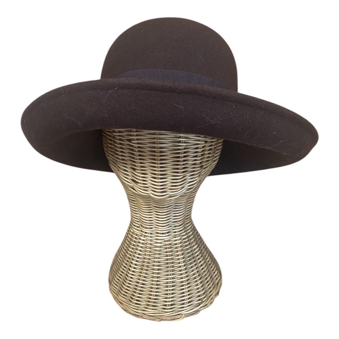 Vintage Womens Brown Large Roll Rim Hat One Size With Bow 100% Wool ...