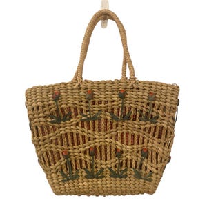 Bolso tote estilo parisino vintage de paja y cuadros vichy