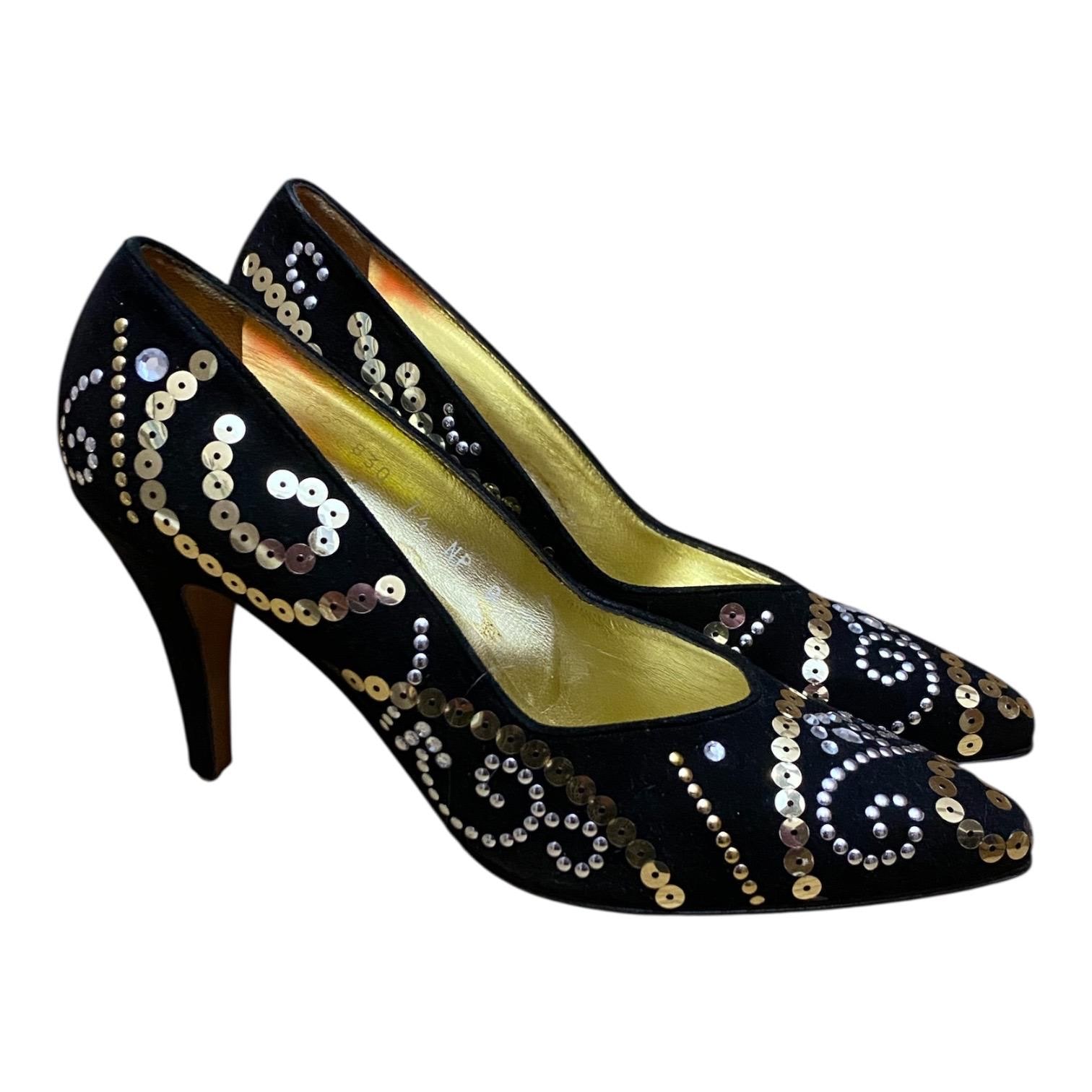 Womens Black Gold Evening Shoes - Etsy