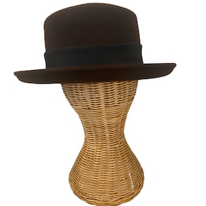 Vintage Womens Brown Wool Felt Hat with Bow Preppy