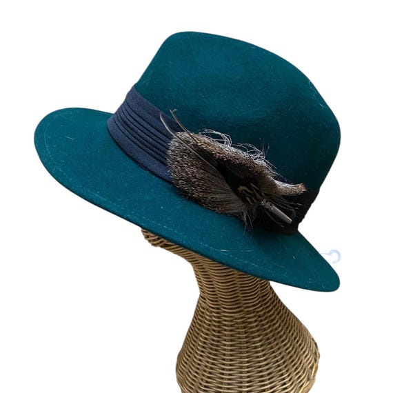 NEW beautiful 100% wool feather fedora. Bruno Emerald Green Fedora Hat with Feather for Men 100  main image 2