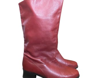 Markon Womens Vintage Red Leather Retro Boots
