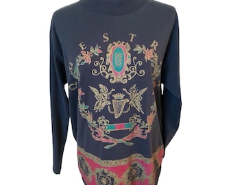 Vintage Coat of Arma Equestrian-T-shirt met lange mouwen voor dames