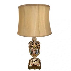 Antique Capodimonte Italian Ornate Porcelain Lamp With Shade