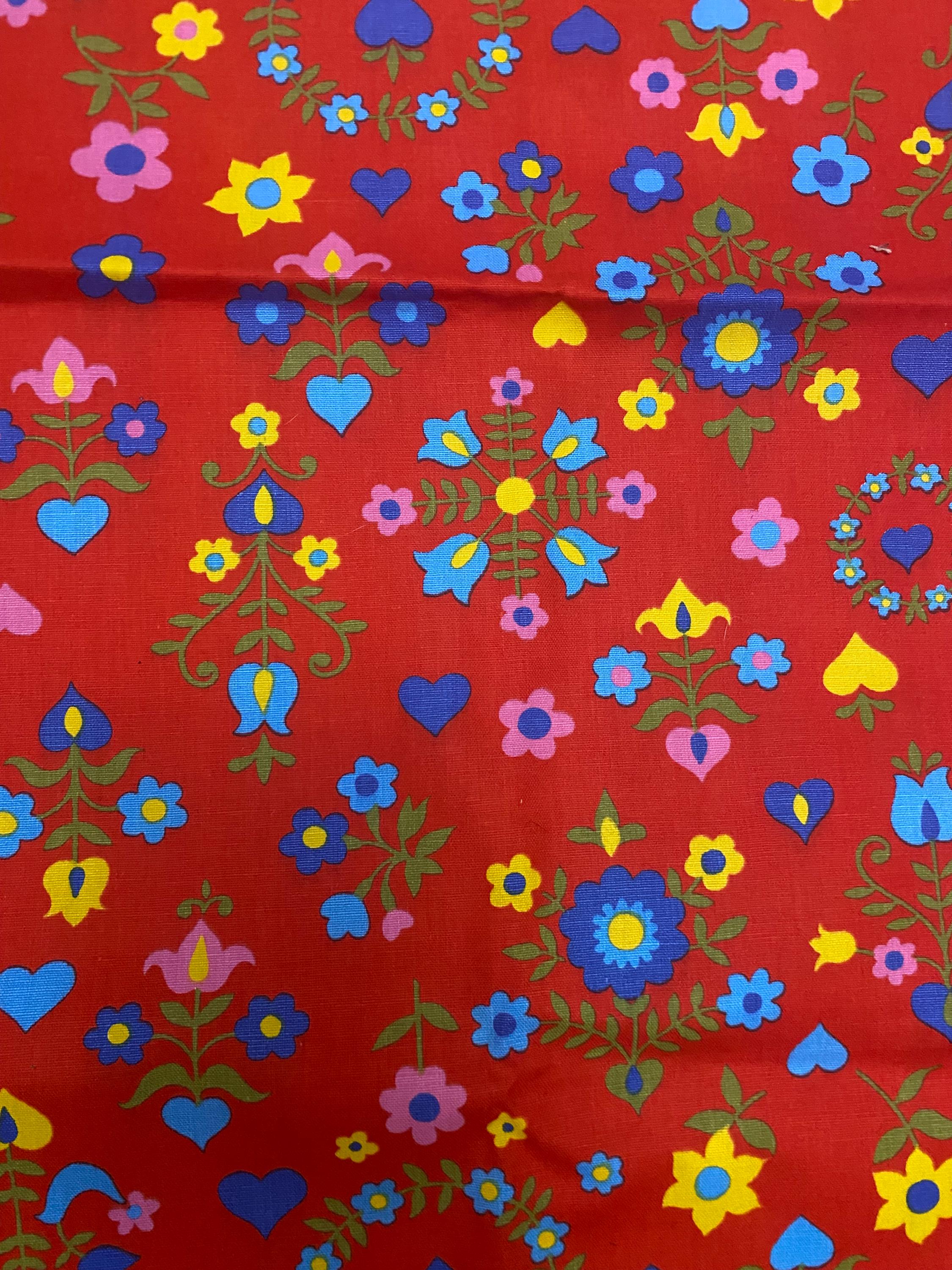Vintage Red Large Floral Fabric Holland Style Design Tulips Hearts - Etsy