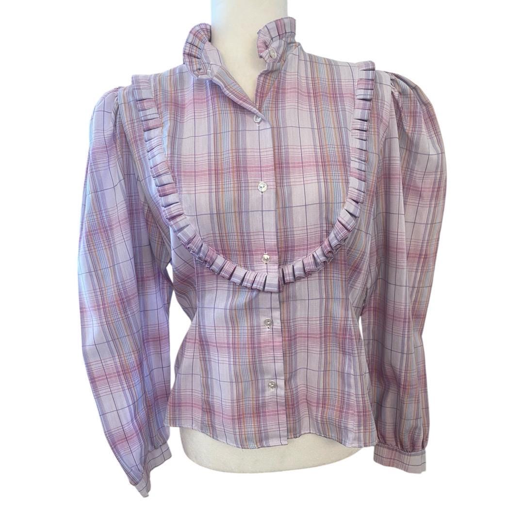 ブラウス シャツ PLAID RUFFLE BLOUSE レディース Plaid Ruffle Blouse - Etsy