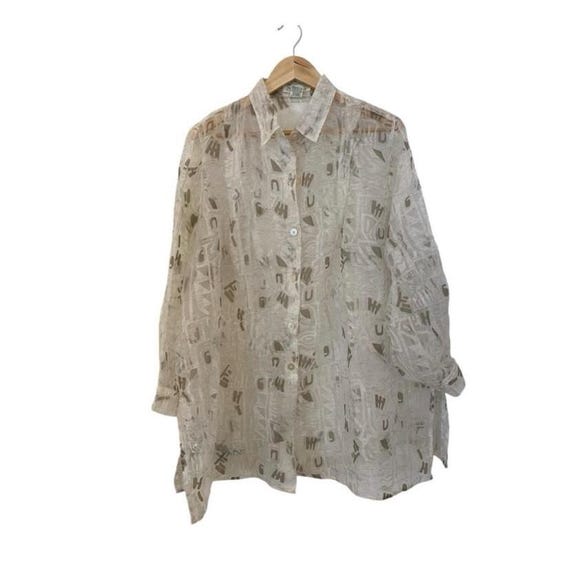 Express Vintage Oversized Sheer Button Down Blouse - image 2