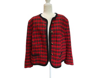 Blazer de lana a cuadros rojos vintage para mujer de Pendleton, talla 20W, estilo preppy para el trabajo.