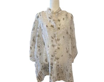 Express Vintage oversized doorschijnende blouse met knoopsluiting