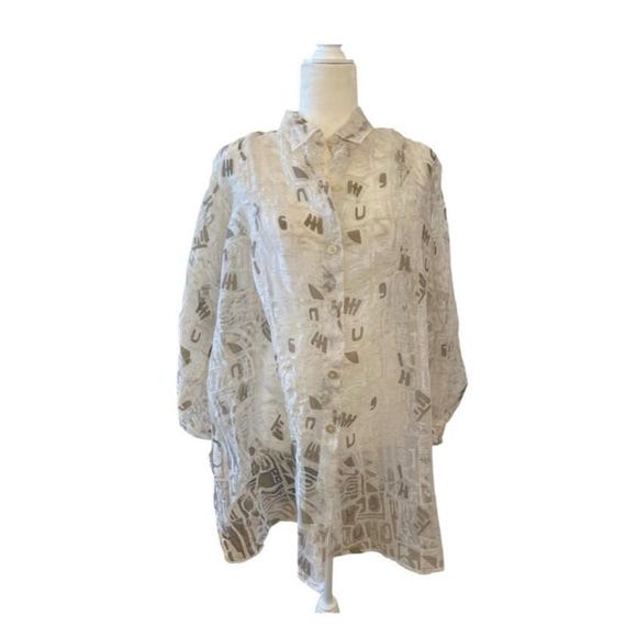 Express Vintage Oversized Sheer Button Down Blouse - image 1