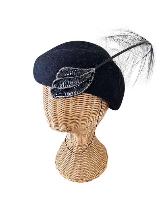 Adolfo II Vintage 100% Wool Sequin Hat With Feather - Etsy
