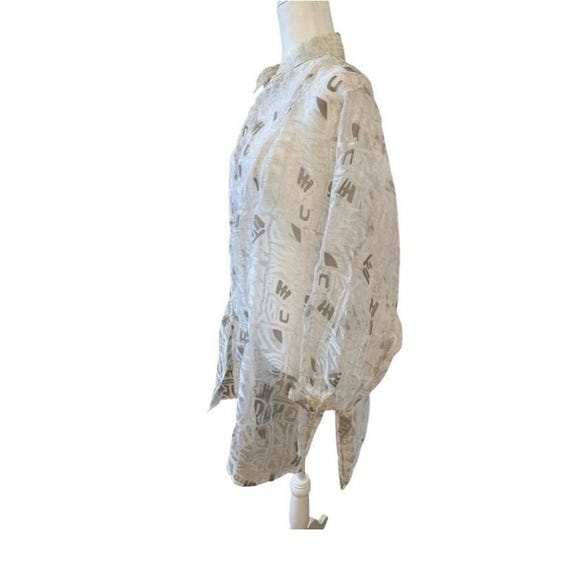 Express Vintage Oversized Sheer Button Down Blouse - image 3