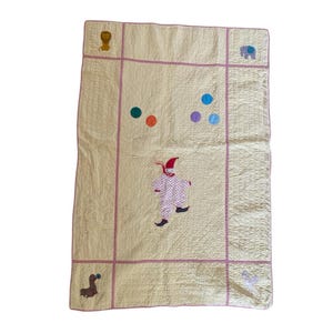 Vintage Handmade Clown Circus Theme Yellow Nursery Crib Blanket