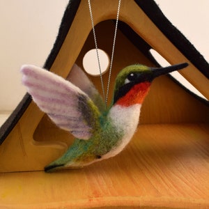 Felted bird ornament Hummingbird Decoration with string gift for kids
