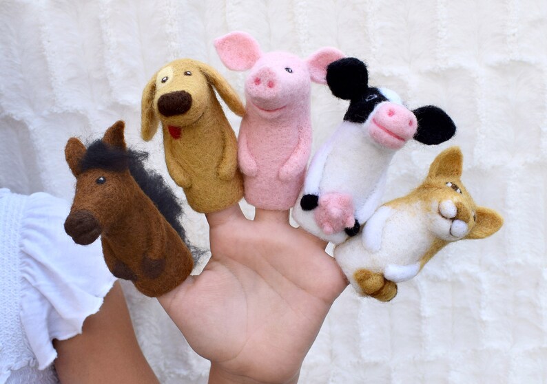 Farm animals finger puppets Felt birthday gift Needle felted Etsy