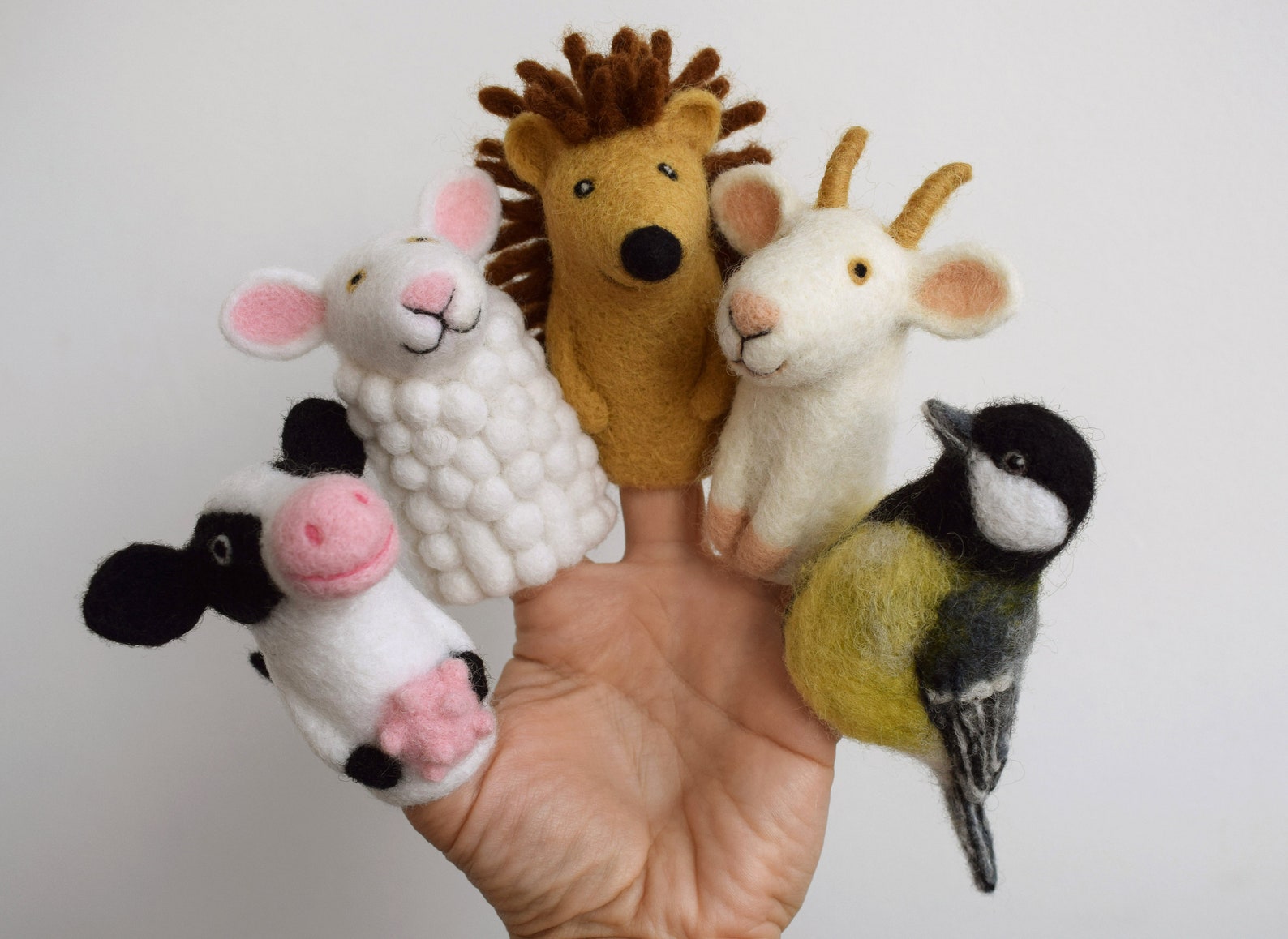 Needle Felted Finger Puppets Goat Sheep Hedgehog Cow Etsy