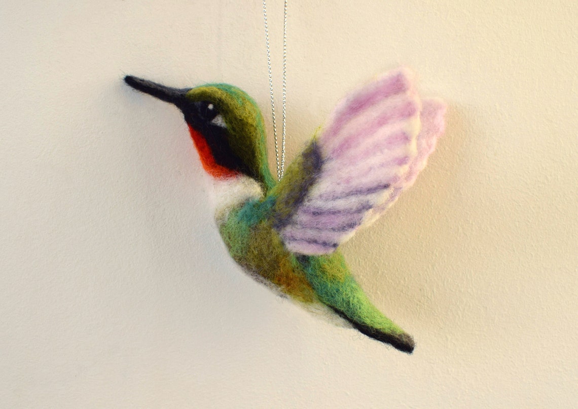 Felted Bird Ornament Needle Felt Hummingbird Decoration With Etsy