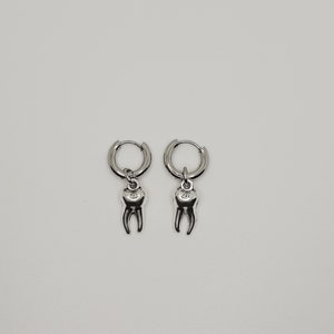 Tooth Huggie Hoop Silver Earrings, Waterproof Unisex Jewelry, Trendy Punk Jewelry, Minimalist Oddity, Gothic Jewelry, Gift for Him Her