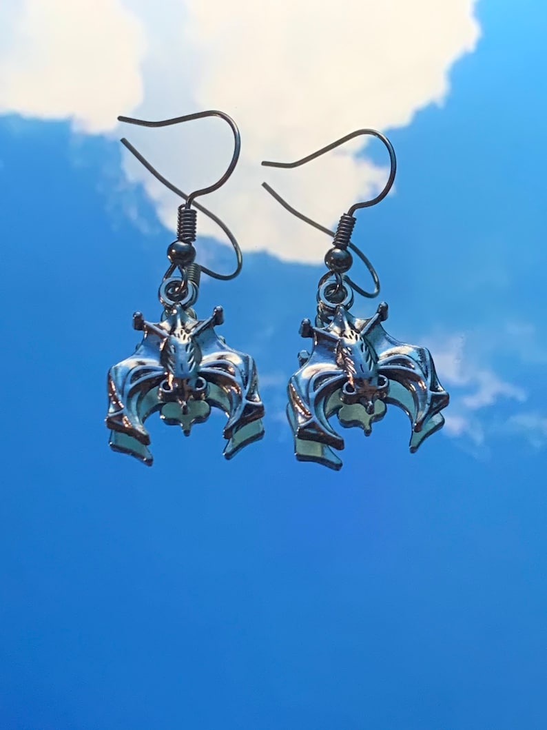bat earrings nickel free earrings silver earrings halloween earrings
